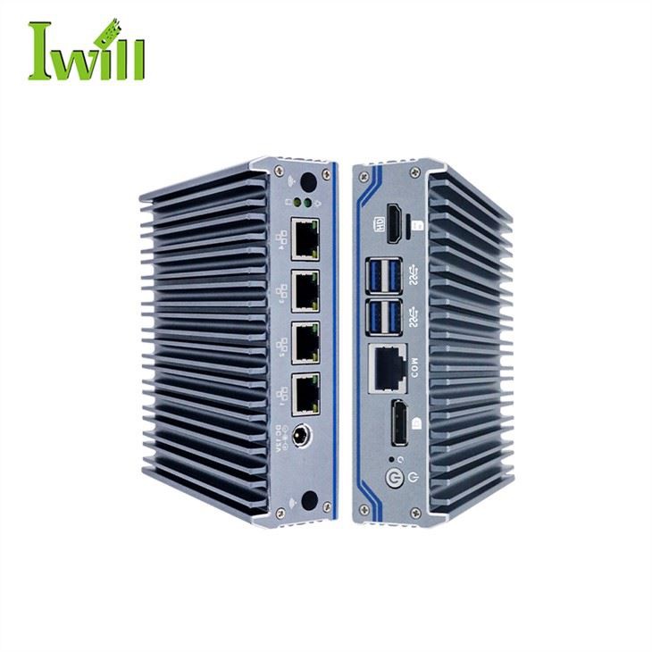 J4125 Mini PC 4 Lan Vifteløs datamaskin